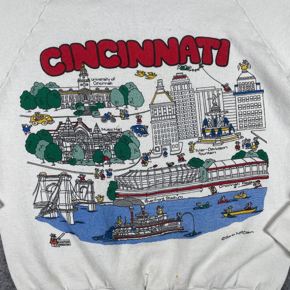VTG Cincinnati Map Barb McClain Sweatshirt Mens M White 80s Made In USA - Picture 4 of 9
